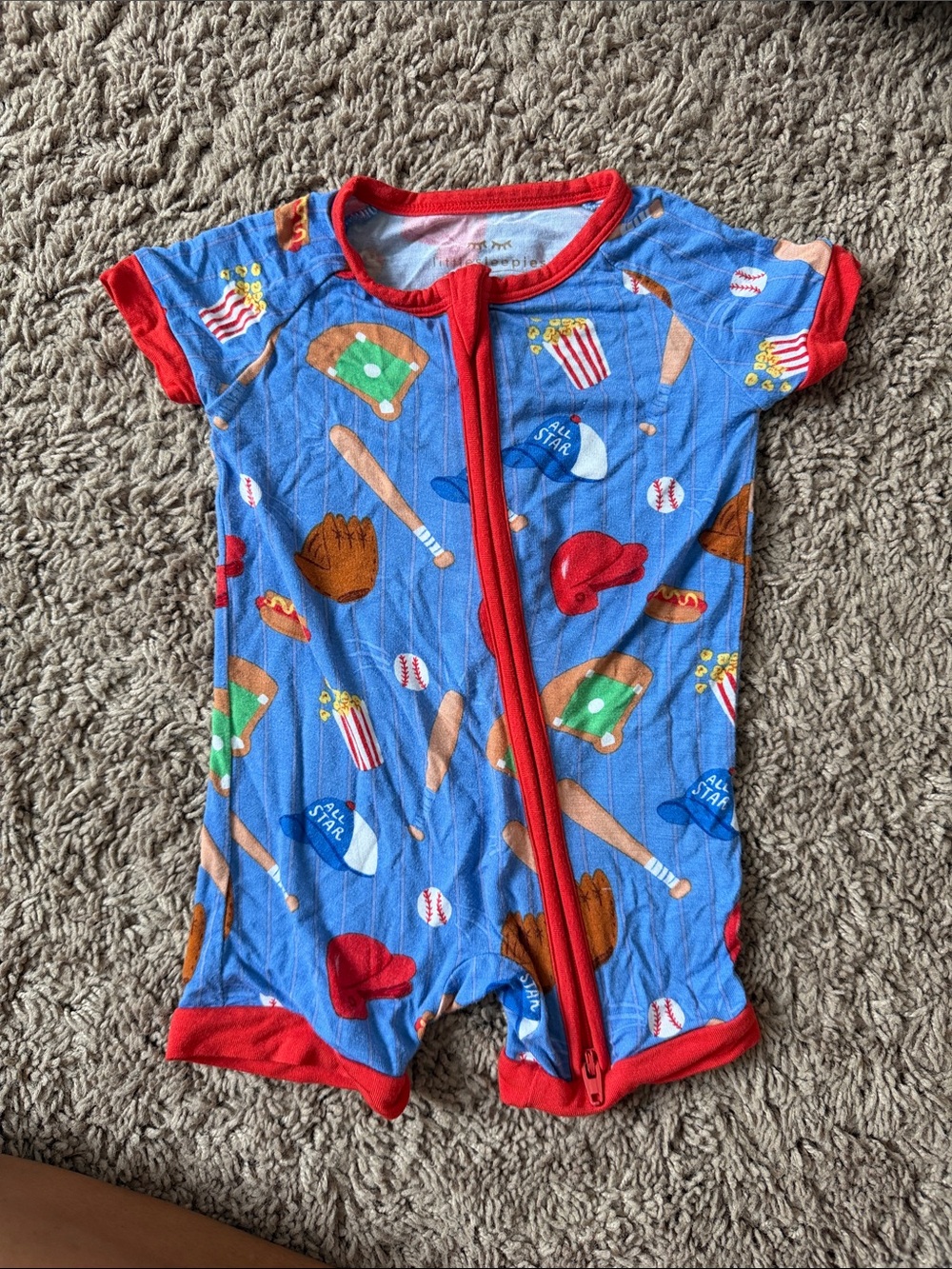 Little Sleepies Baseball Short Sleeve Romper (0-3 months) Great condition!